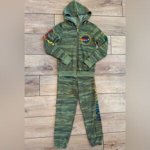 Kids aviator nation zip up hoodie and sweat pants in camo.